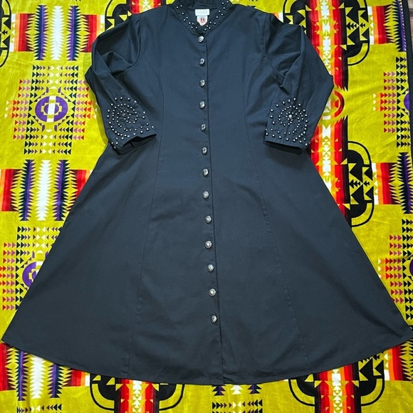 Vintage Western 100% Cotton Concho Embellished Duster Trench Jacket Dress Unisex - Picture 2 of 16